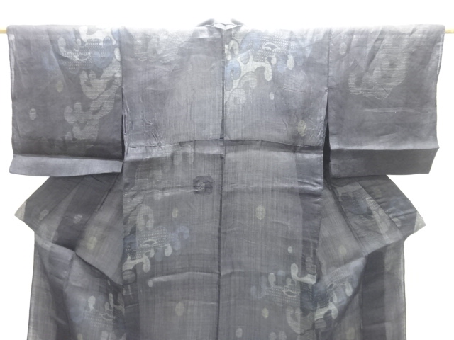  アンティーク　本場宮古上布　荒波模様織出し着物(材料)